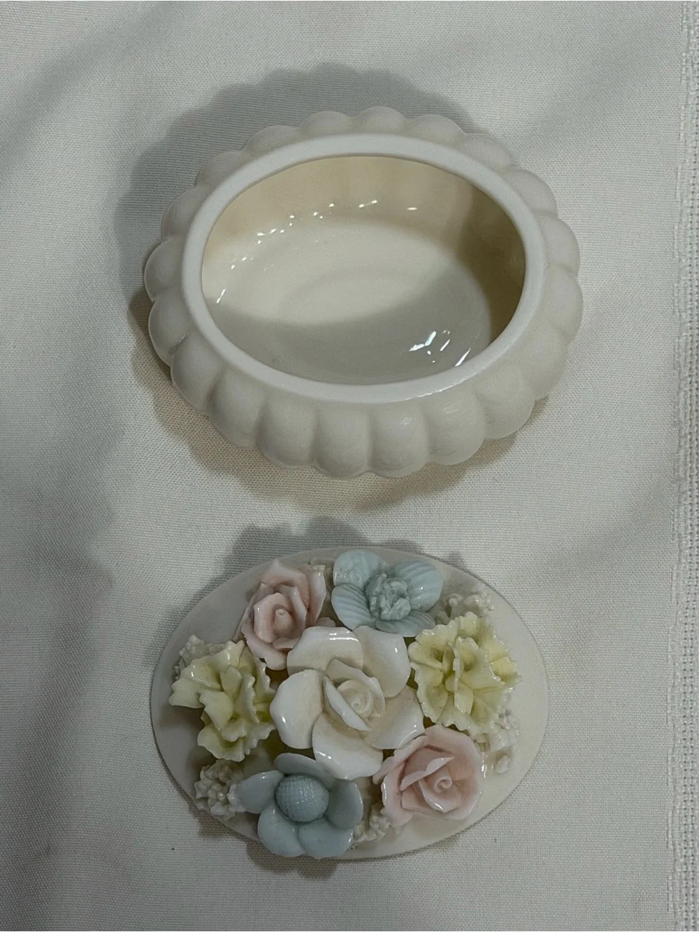 Vintage Ardalt Japan Verithin Lenwile China Pink Blue Floral Trinket Box 3”x4”
